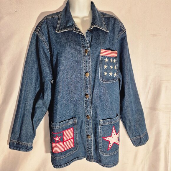 Michelle Louise Vintage Denim Jacket w/ embroidery in size XL - Picture 6 of 16